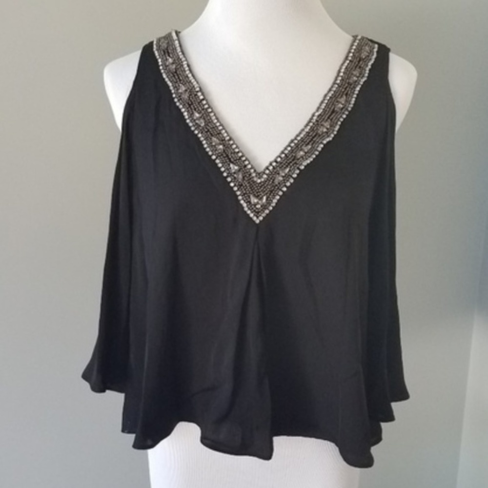 ASTR Black Cold Shoulder Top Beaded